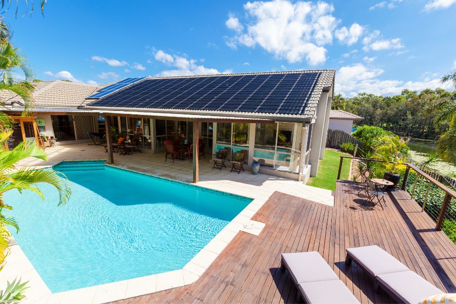 Solar pool heating system of a house