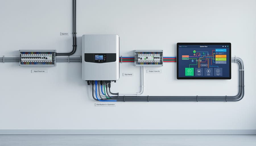 Inverter mounted in a garage or utility space with connected conduit